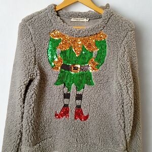 Sequin Elf Sherpa Ugly Christmas Sweater Sweatshirt Chance Or Fate Size Medium